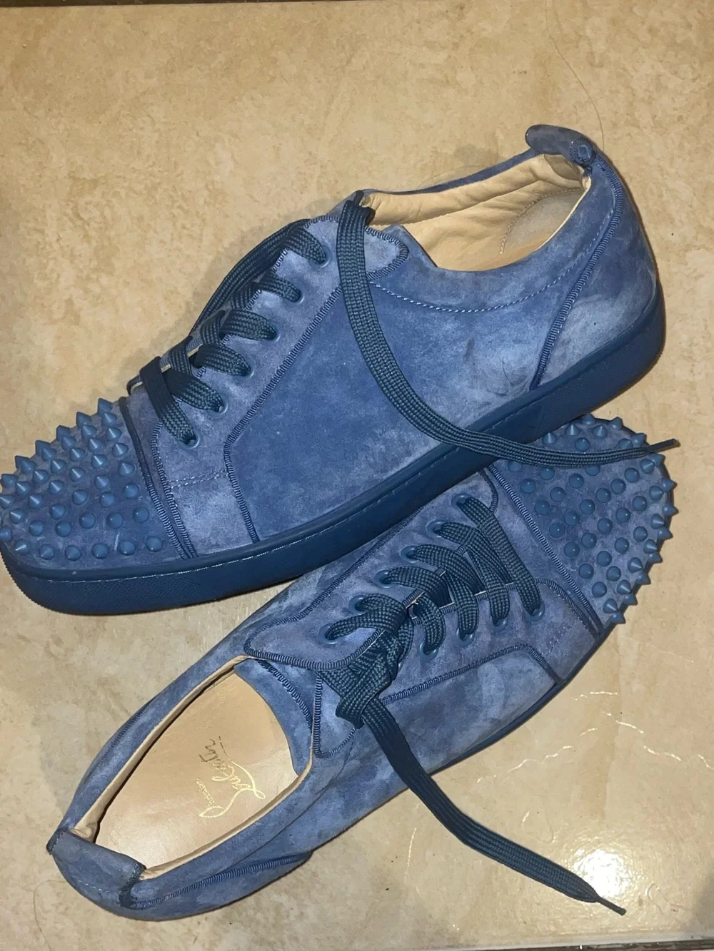 Blue Christian Louboutin Spiked Toe Suede Sneakers